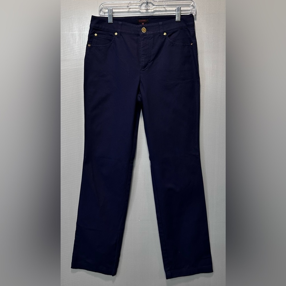 Escada Pants Chino Navy Blue Cotton Blend Straight Leg Women's Sz 36 (US S) - Picture 3 of 12